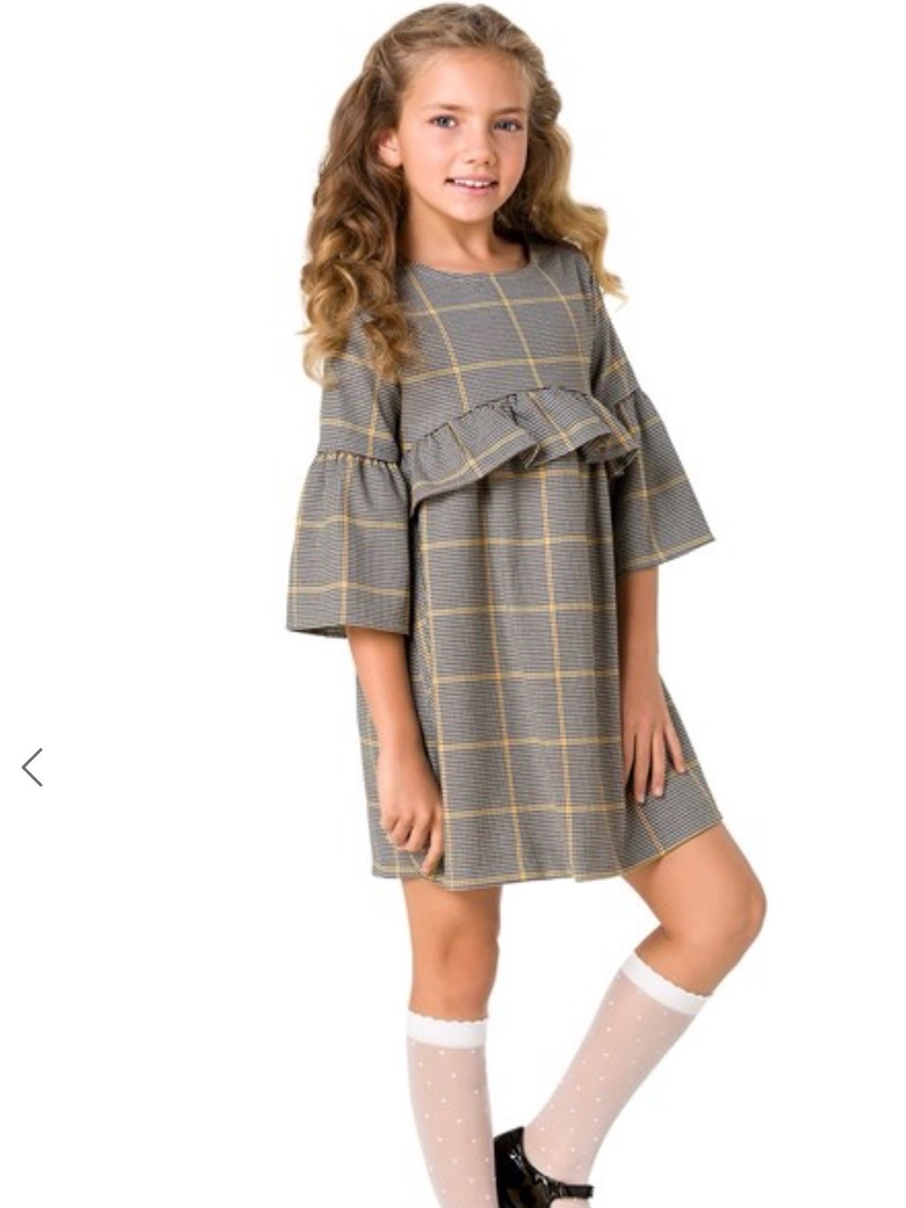 Zara Gray Plaid Dress with Yellow Windowpane and Ruffle Size 10